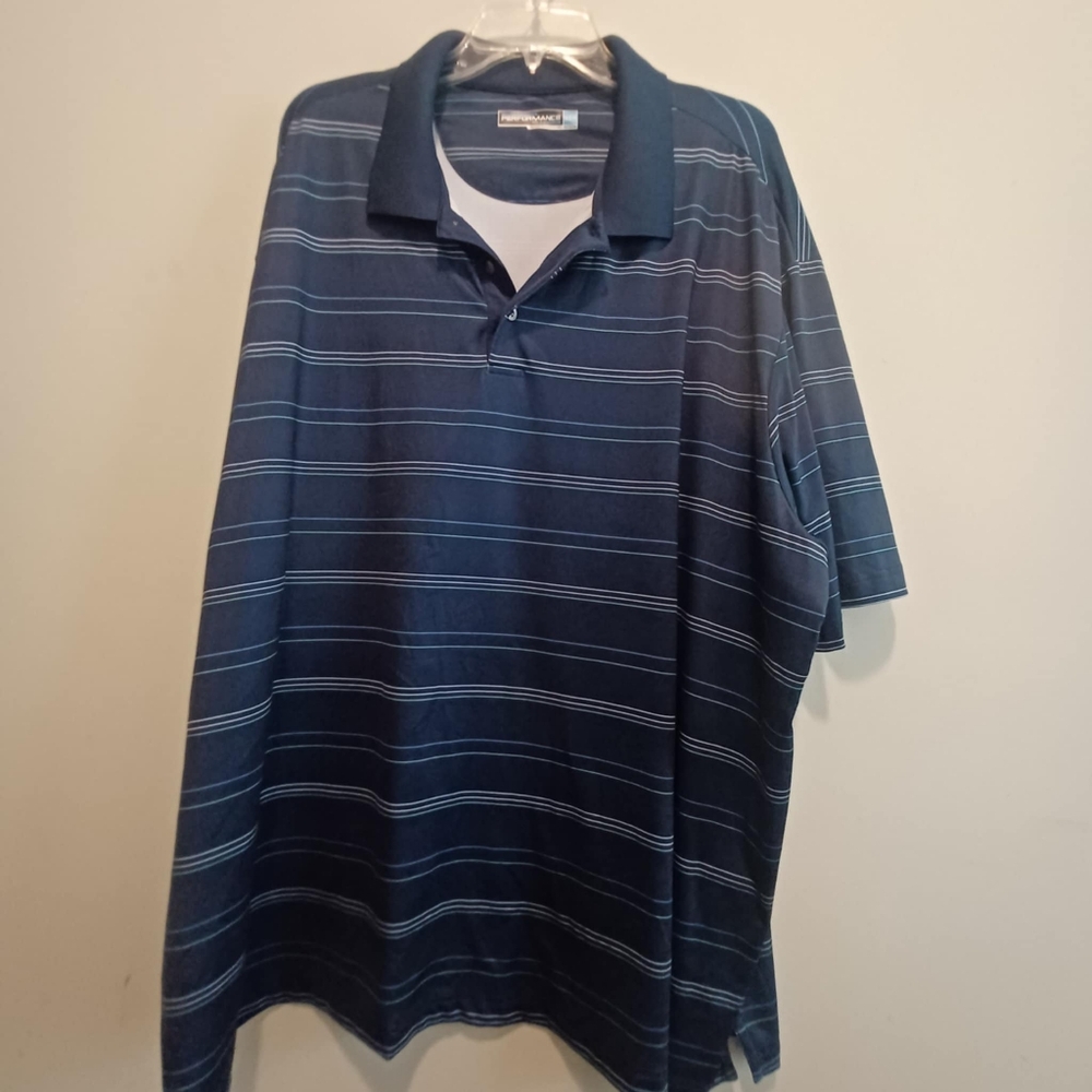 Roundtree & Yorke Performance Polo Shirt 3XB Navy Blue Striped Stretch Golf Men